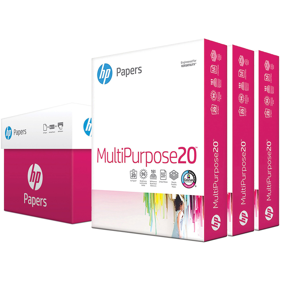 HP Papers MultiPurpose20 Paper - White - 96 Brightness - Letter - 8 1/2 x  11 - 20 lb Basis Weight - 3 / Carton - White